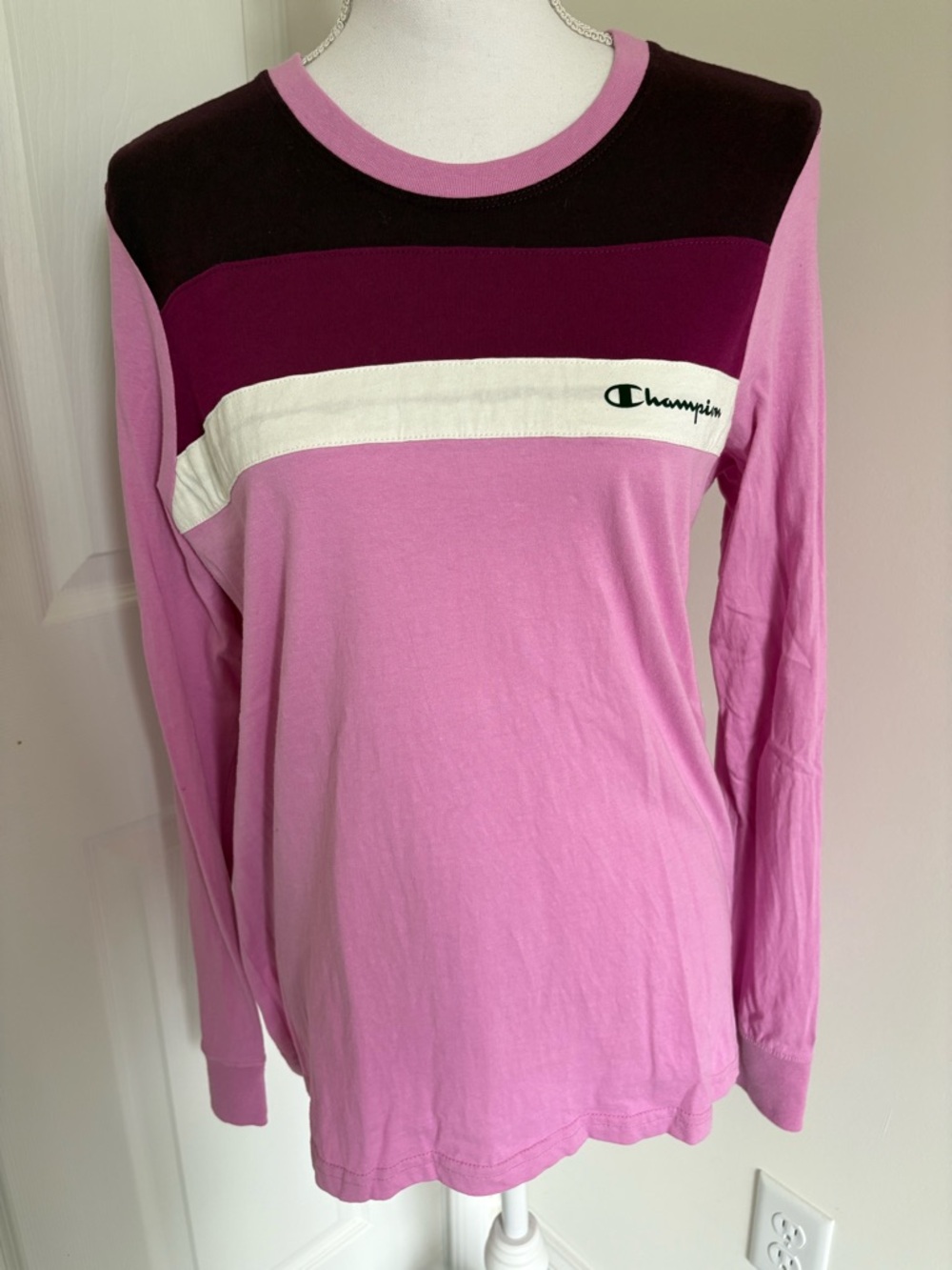Champion Colorblock Pink & Magenta Crew Shirt with Logo Patch
